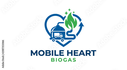 Bild auf Leinwand Mobile Heart Biogas logo with truck and leaf.