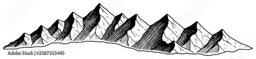 Fotografía Mountain range peaks with rocky ridges in minimalist sketch style