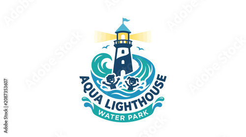 Aqua Lighthouse Water Park logo with waves and lighthouse.