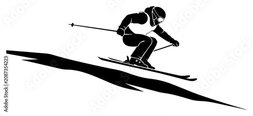 Tablou pe pânză Alpine skier descending snowy slope in minimalist graphic style