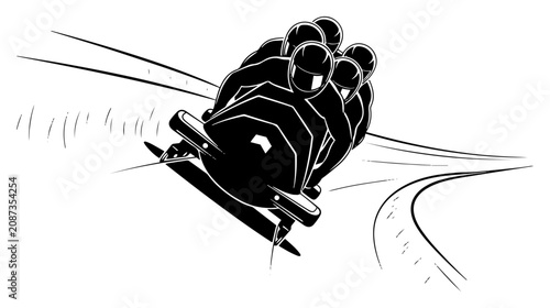 Tableau sur toile Bobsleigh team racing down ice track in dynamic graphic style