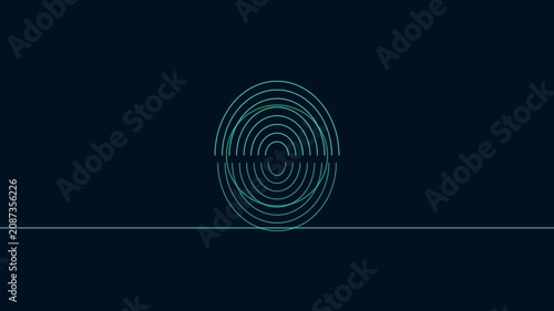 Digital biometric fingerprint scanner animation with glowing cyan lines on dark 4k background security