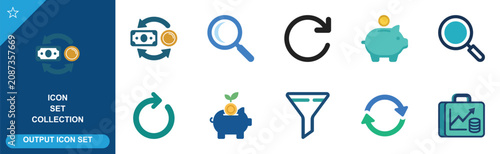 Schilderij op canvas Icon set collection output icon set, financial transactions and search functionality symbols