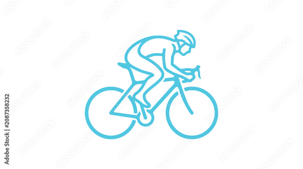 Fototapeta premium Minimalist cyan vector illustration of a professional cyclist riding a racing bicycle in motion speed
