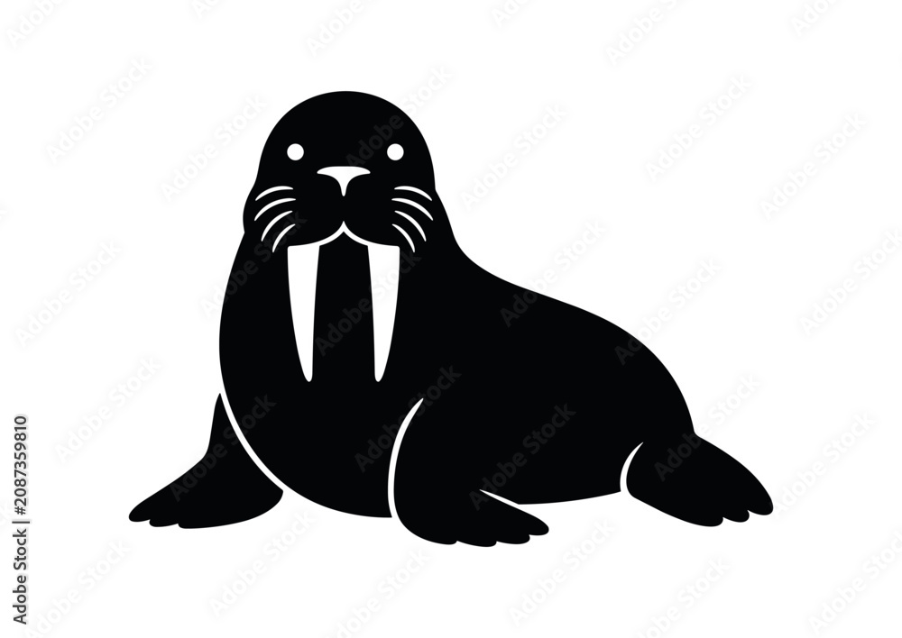 Fototapeta premium Walrus icon. Arctic mammal, tusks, whiskers, blubber, flippers, seal family. Flat vector illustration isolated on white background.