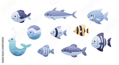 Photography Cute cartoon fish and marine animals illustration