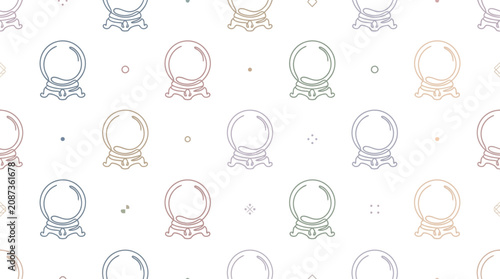 Foto Seamless Pattern of Crystal Balls on Stands, Pastel Colors, Fortune Telling