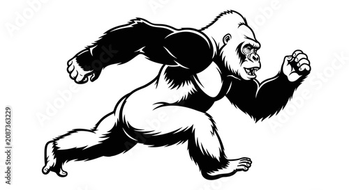 Photos Powerful gorilla running in black and white