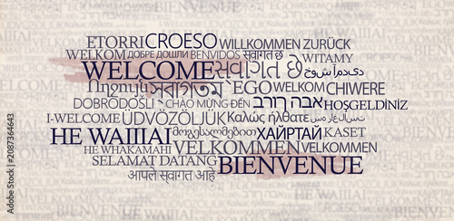 Speek free on different languages starting with Word welcome on background