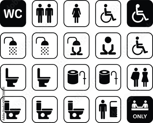 Restroom signage collection diverse pictograms for public facilities and accessibility compliance