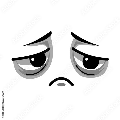 Sad Cartoon Face Emoji with Unhappy Expression on Transparent Background. Cute cartoon sad face with an unhappy expression in simple flat vector style. Concept of sadness, disappointment, loneliness, 