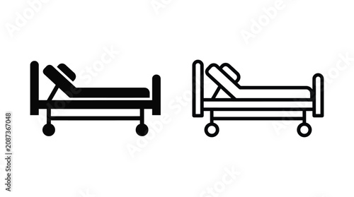 Bild auf Leinwand Hospital Beds Line Icons With Adjustable Headrests On White Background