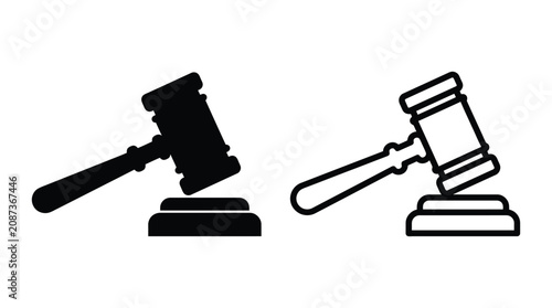 Canvas Print Gavel And Sound Block Silhouette Black And White Flat Design