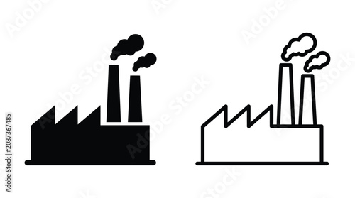 Factory Silhouette With Smoke Stacks Black And White Vector Illustration