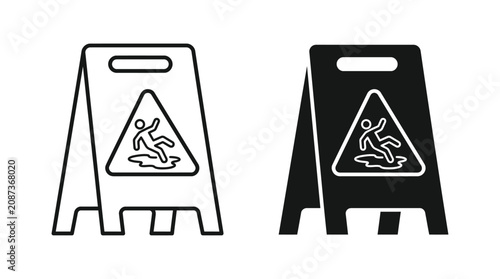 Wet floor sign illustration black and white vector graphic on a white background