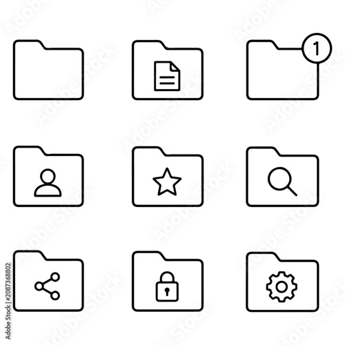 Folders icon set. Set of minimalist line icons on a white background
