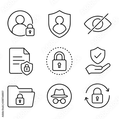Privacy icon set. Set of minimalist line icons on a white background
