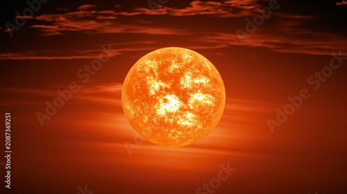 Bright Orange Sun Shines in a Clear Sky With Visible Heat Shimmer and Bold Climate Scene in the Background