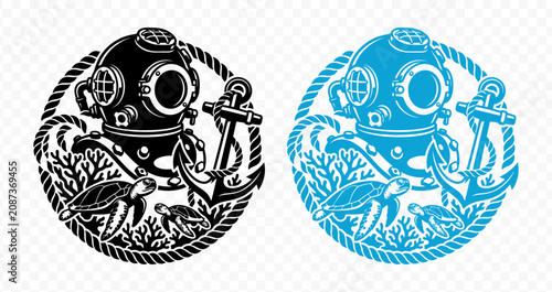Canvastavla Detailed Line Art Illustration of Hedgehog and Blue Stylized Fish in Circular Fr