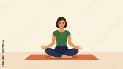 Woman Meditating in Lotus Pose on Yoga Mat Practicing Mindfulness and Relaxation at Home