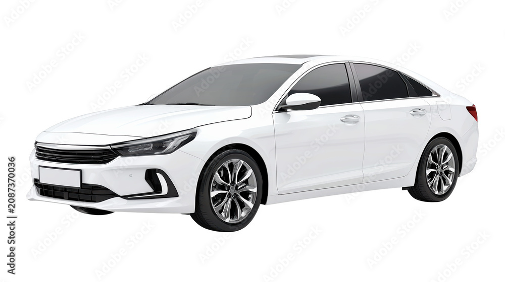 Naklejka premium White modern sedan side view for automotive marketing.