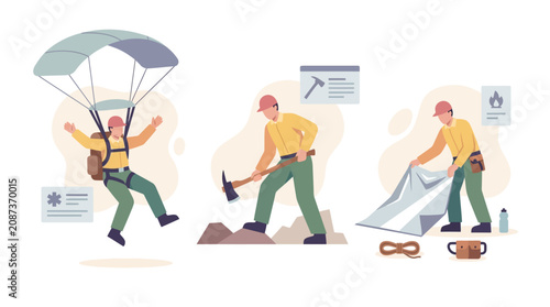 Fotografía Wildfire Fighter Actions: Parachuting, Digging Firebreak, Deploying Fire Blanket