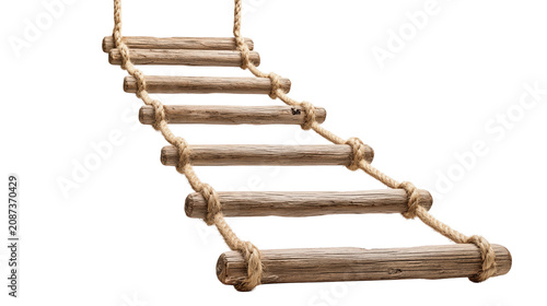 Rustic rope ladder for adventure design and outdoor concepts.

