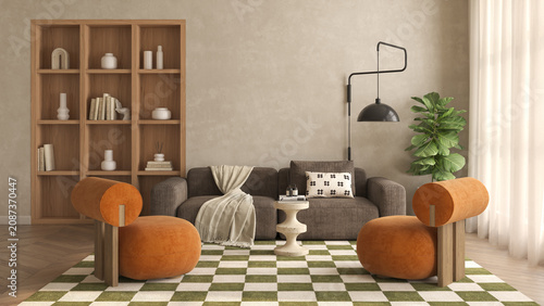 Mid century style conceptual dopamine interior room