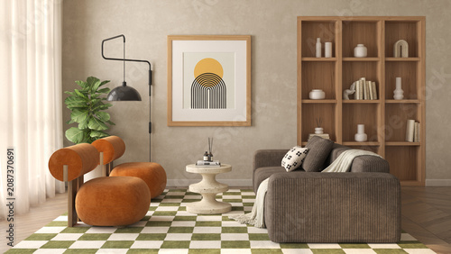 Mid century style conceptual dopamine interior room