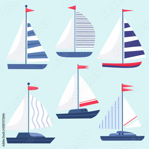 Set of sailboat elements. Flat style.