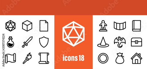 Fotografía Fantasy and Role-Playing Game Line Icon Set, Magic, Adventure, Medieval and Myst
