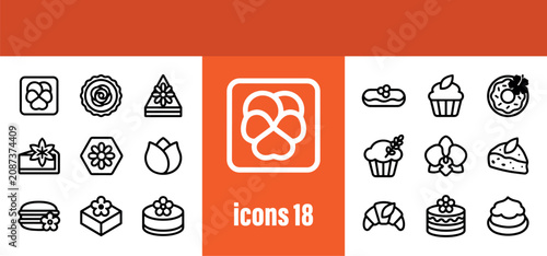 Bilde på lerret Delicious Sweets and Desserts Vector Line Icons Set