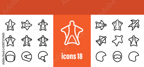 Bild auf Leinwand Wingsuit Icons: Extreme Sports, Skydiving, and Aerial Acrobatics Symbols