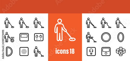 Cuadro en lienzo Prospecting Metal Detector Line Icons Collection