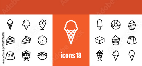 Bild auf Leinwand Desserts Icons: Ice Cream, Cake, Pie, Cookie, Donut, Cupcake, Jello, Pudding