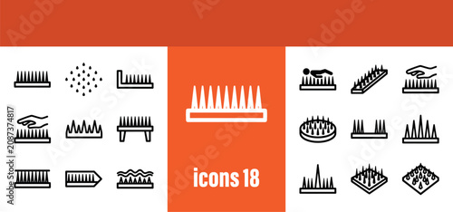 Obraz na plátně Bed of Nails Outline Icons Set for Danger, Meditation, and Acupressure Concepts