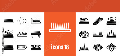 Obraz na plátně Bed of Nails Outline Icons Set for Danger, Meditation, and Acupressure Concepts