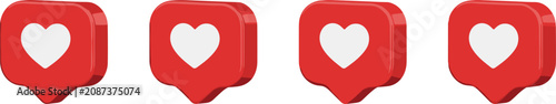 Photos Red 3D social media heart notification icon set for digital marketing engagement likes and online community feedback communication featuring glossy speech bubble designs