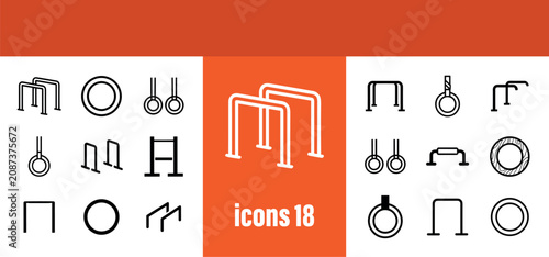 Vászonkép Gymnastic equipment outline icons set