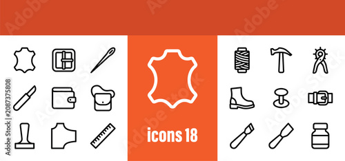 Photography Leather Goods Icons: Belt, Wallet, Satchel, Boots, and Crafting Tools
