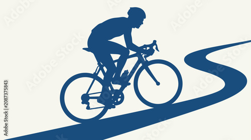 Konstfotografi Cyclist Silhouette Riding on Winding Road, Blue and Cream