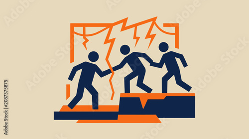 Bild auf Leinwand Teamwork overcoming obstacles and challenges, graphic illustration