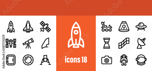 Slika na platnu Space and cosmos line icon set