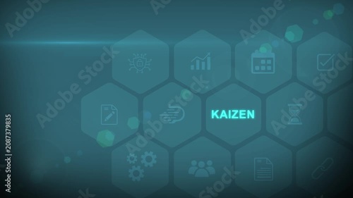 Business professional focusing on technology and innovation Kaizen concepts for continuous improvement and development Quark, digital 3d interface on cyan color background