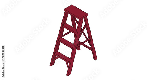 Isometric Red Stepladder Illustration for Professional Renovation Construction and Home Interior Projects