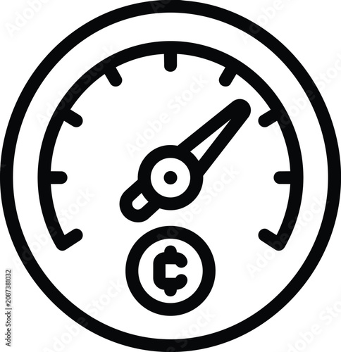 Speedometer gauge with cent currency symbol representing rising costs