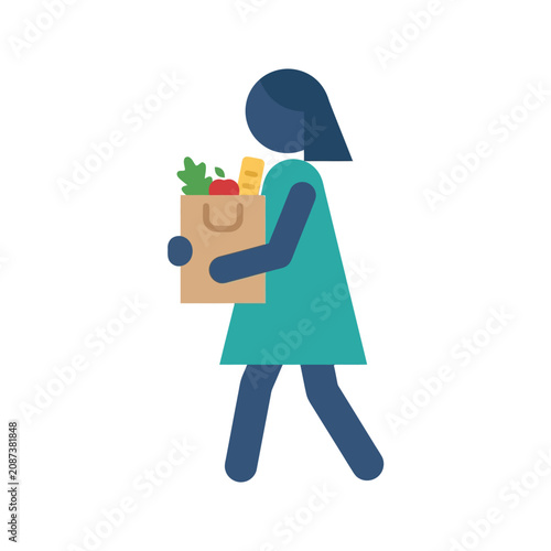 Valokuva A stylized figure of a person walking with a grocery bag full of food items, rep