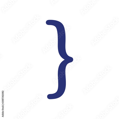 Schilderij op canvas blue curly brace punctuation symbol on white background, graphic element