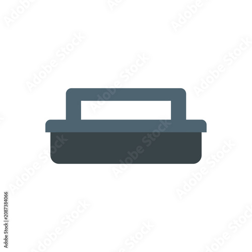 Obraz na plátně Isolated cleaning brush icon with dark blue bristles and teal handle, simple fla