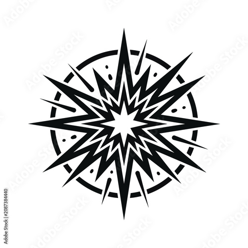 Isolated radial explosion starburst icon, dynamic burst effect, star shape with sharp points, graphic element